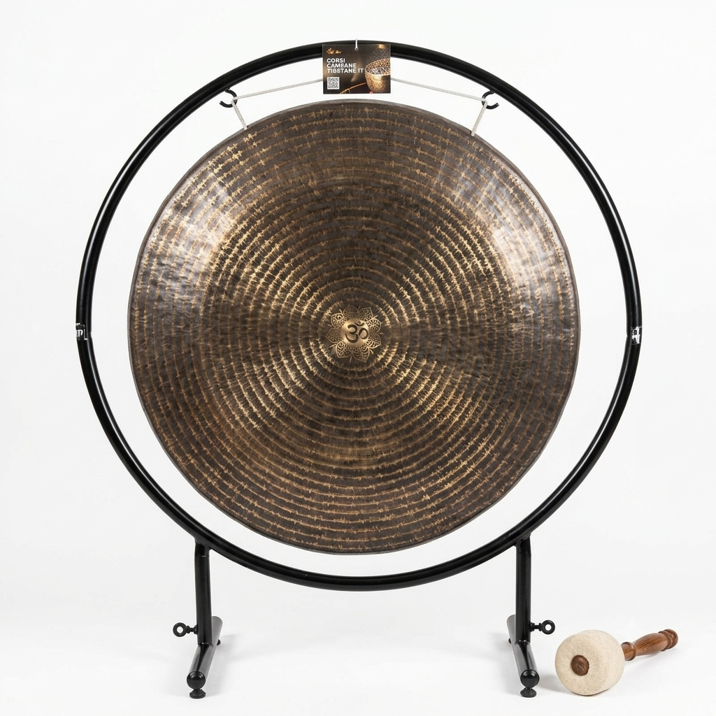 Premium Hand-Hammered Chau Gong with Sturdy Metal Stand and Om Symbol